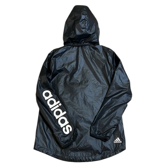 Adidas Essentials Linear Track Windbreaker Jacket Hood Black/White Lined Small - Picture 3 of 12